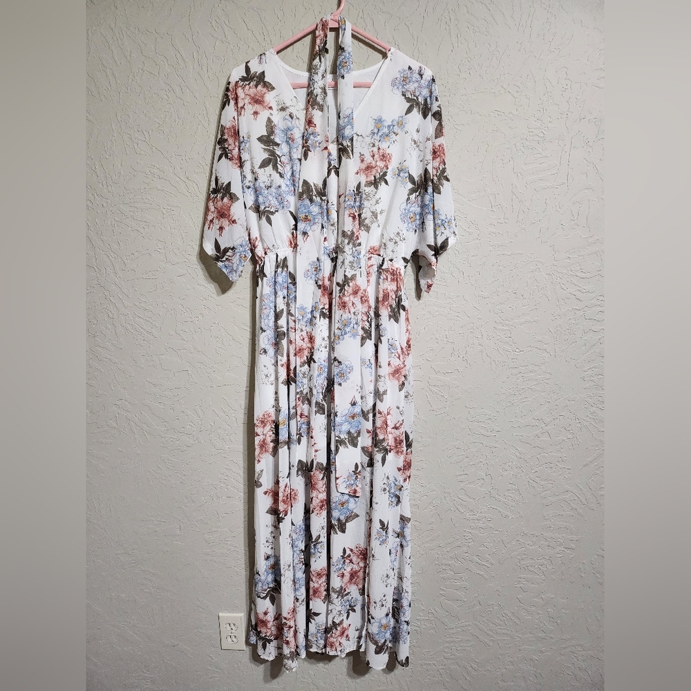 White and Pink Buttoned Sundress with Flutter Sleeves